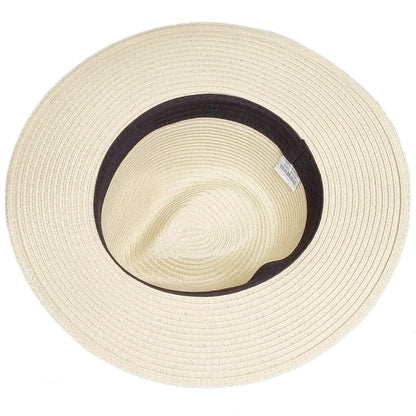 Straw Fedora Hat, Cream, Panama, Interior View