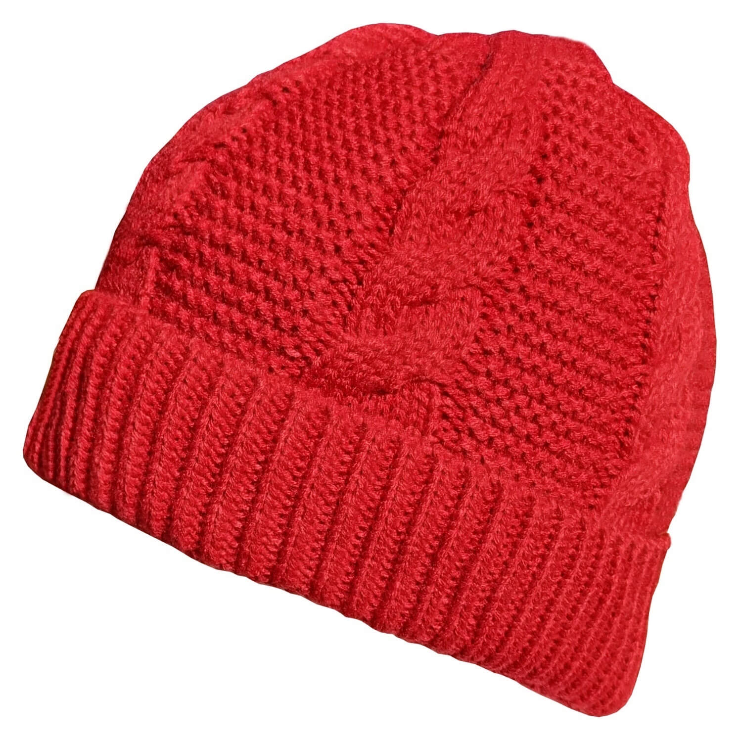 Beanie Hat, Red, Cable Knit