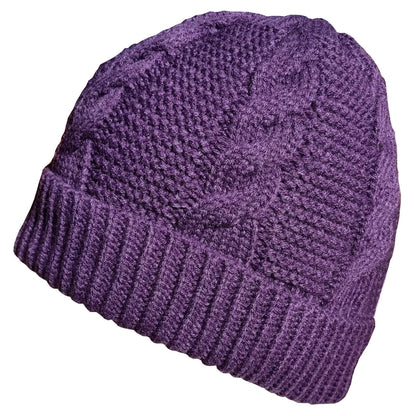 Beanie Hat, Purple, Cable Knit