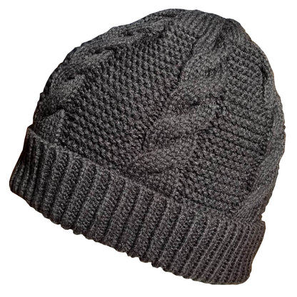 Beanie Hat, Black, Cable Knit