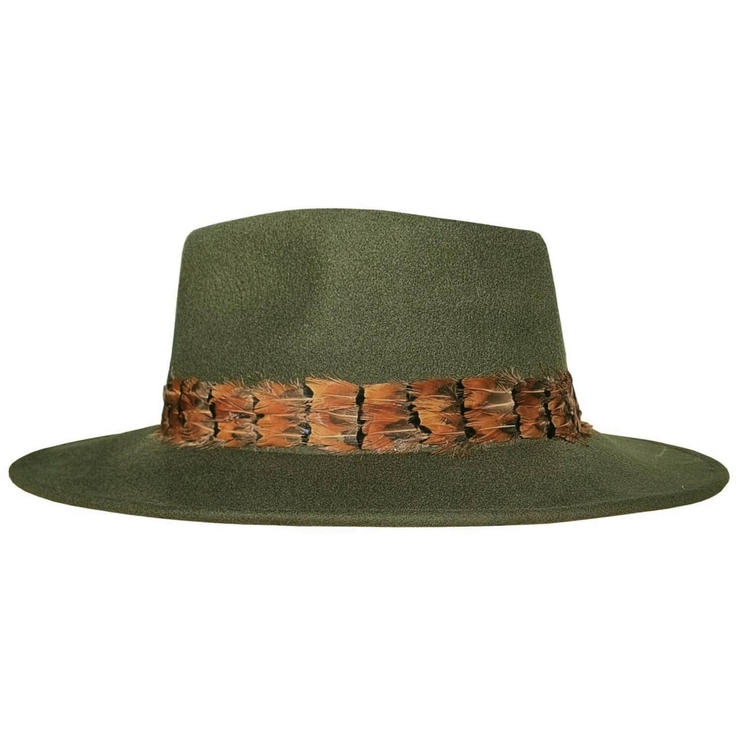 Fedora Hat, Green, 100% Wool, Side View