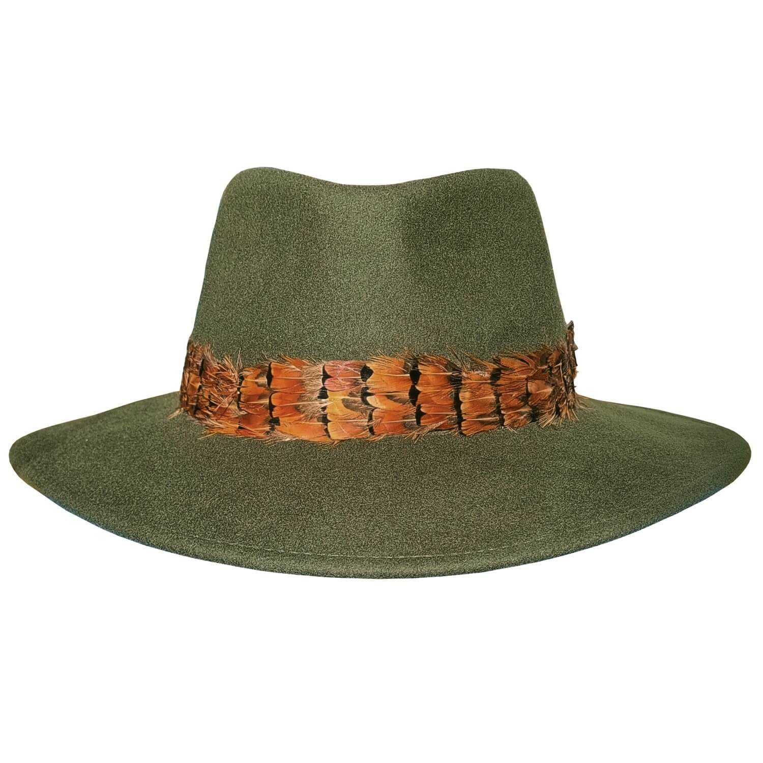 Fedora Hat, Green, 100% Wool, Front View