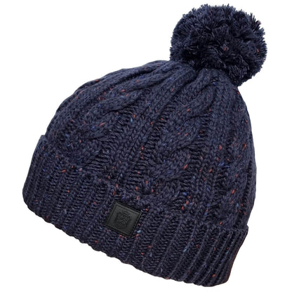 Aran Beanie Hat, Blue, Pompom, Failsworth