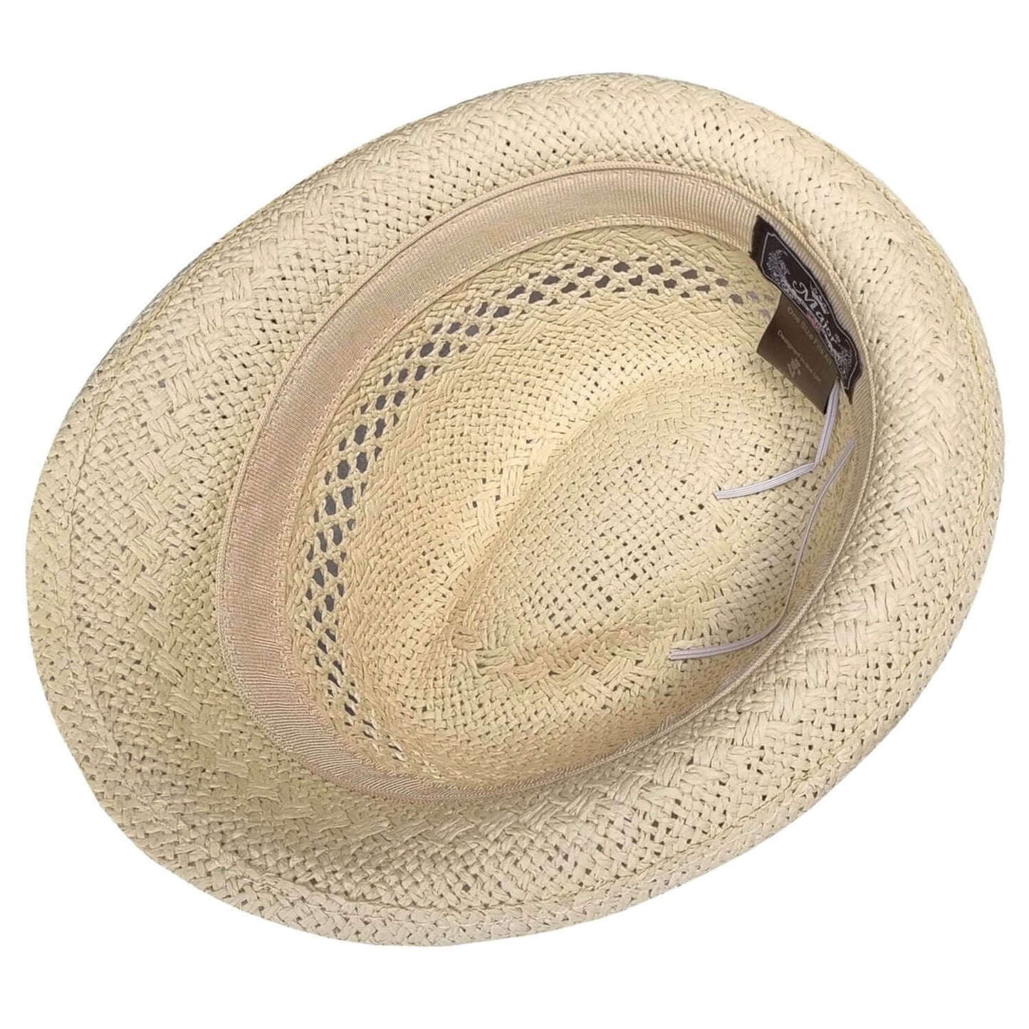 Trilby Hat, Beige, Straw Sun Hat, Interior View