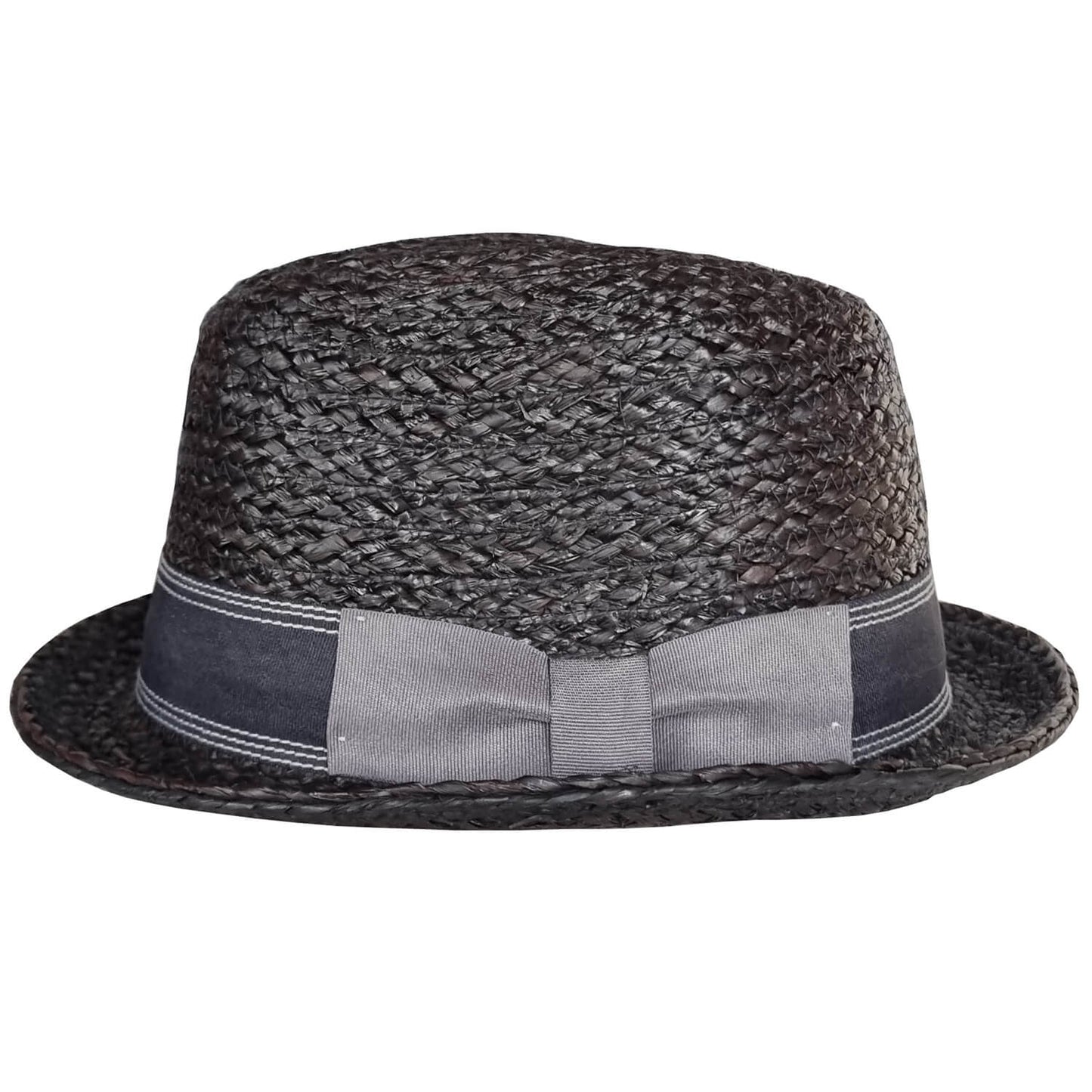 Trilby Hat, Black, Straw, Raffia, Side View