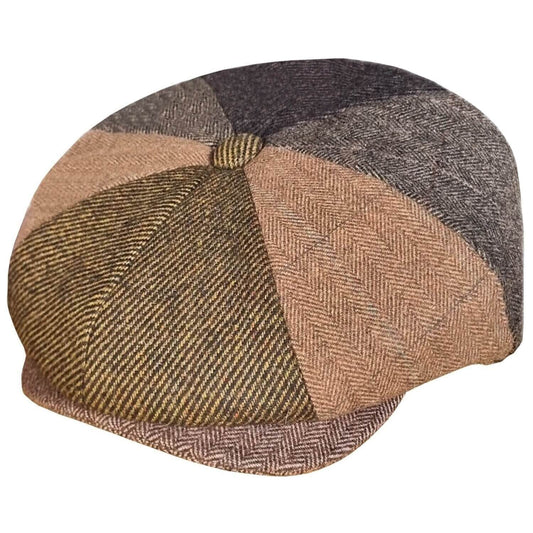 Newsboy Cap, Brown, Patchwork, Bakerboy Hat