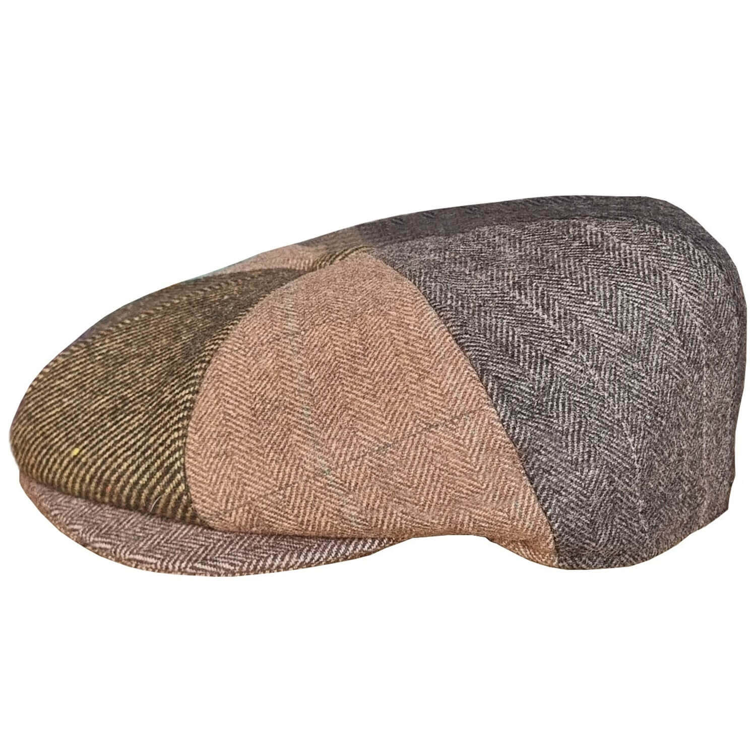 Newsboy Cap, Brown, Patchwork, Bakerboy Hat, Side View