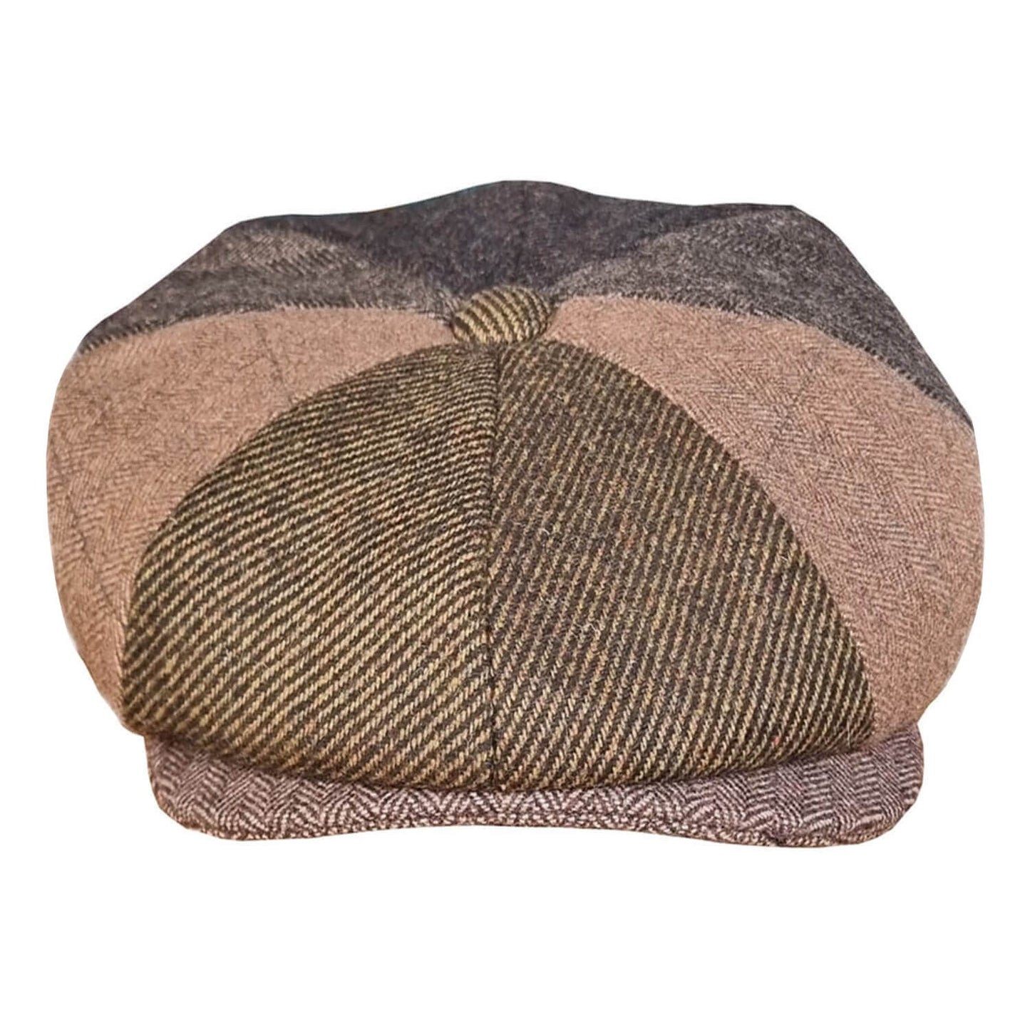 Newsboy Cap, Brown, Patchwork, Bakerboy Hat, Front View