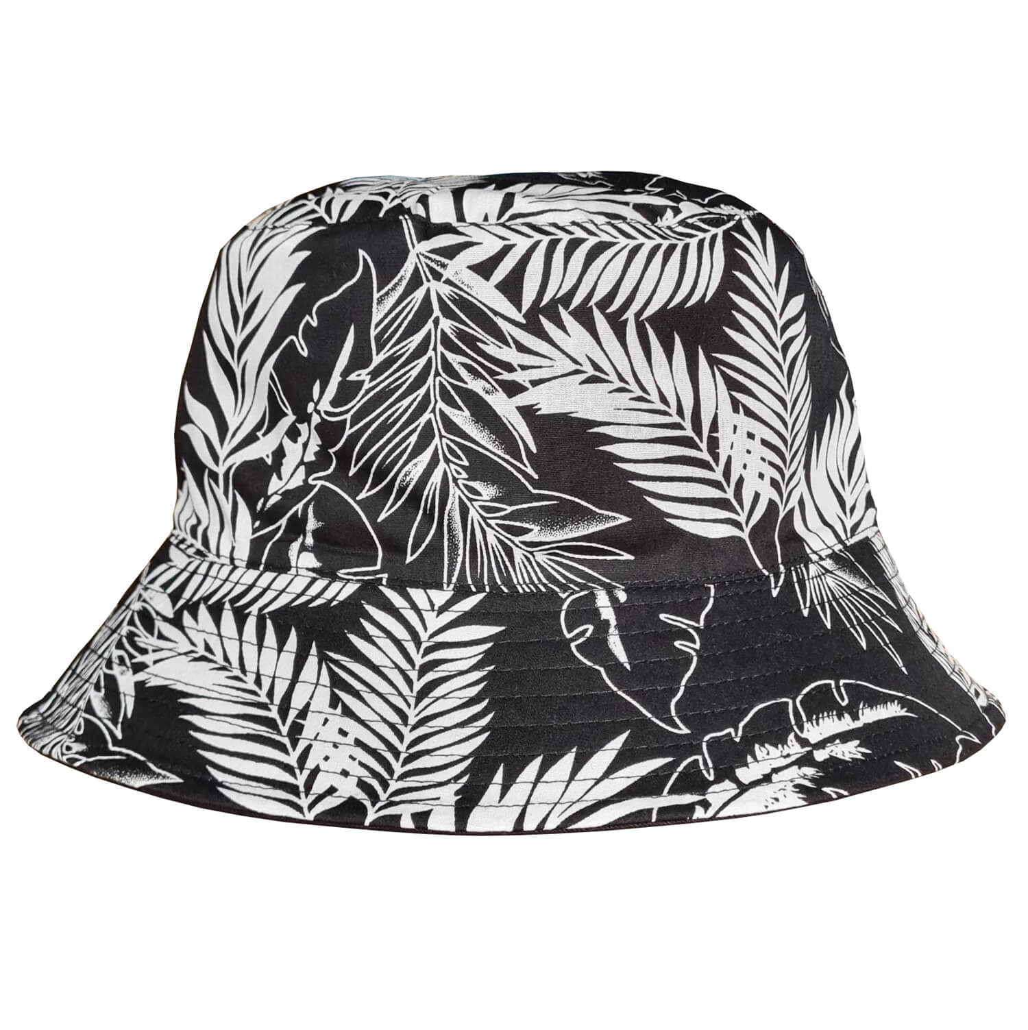 Bucket Hat, Black & White, Sun Hat, Leaf Design