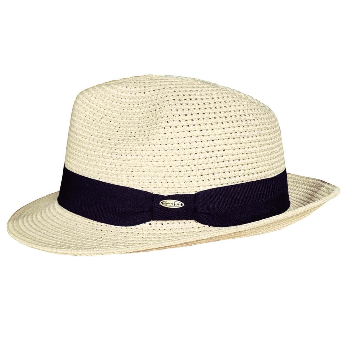 Straw Trilby Hat, Natural, Straw Fedora Hat, Side View