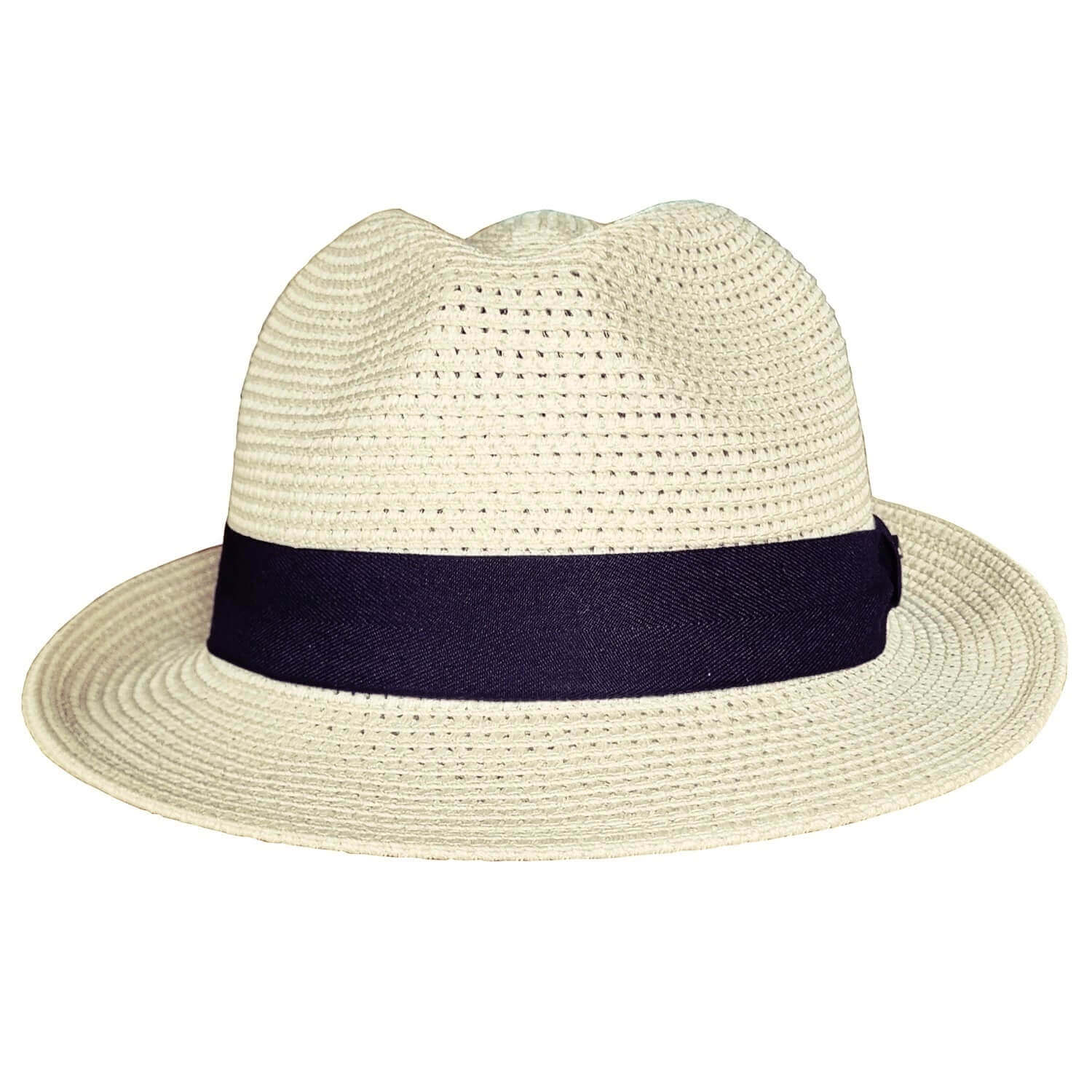 Straw Trilby Hat, Natural, Straw Fedora Hat, Front View