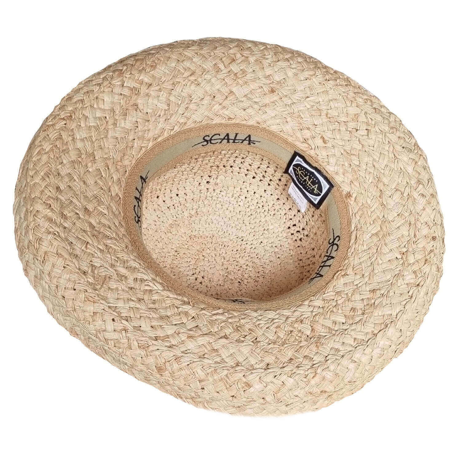 Raffia Straw Sun Hat, Natural, Wide Brim, Lining View