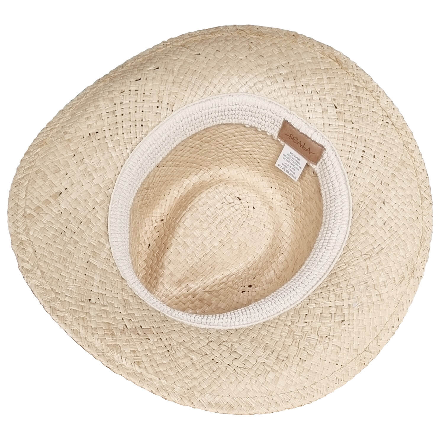 Raffia Straw Sun Hat, Natural, Cowboy Hat, Interior View