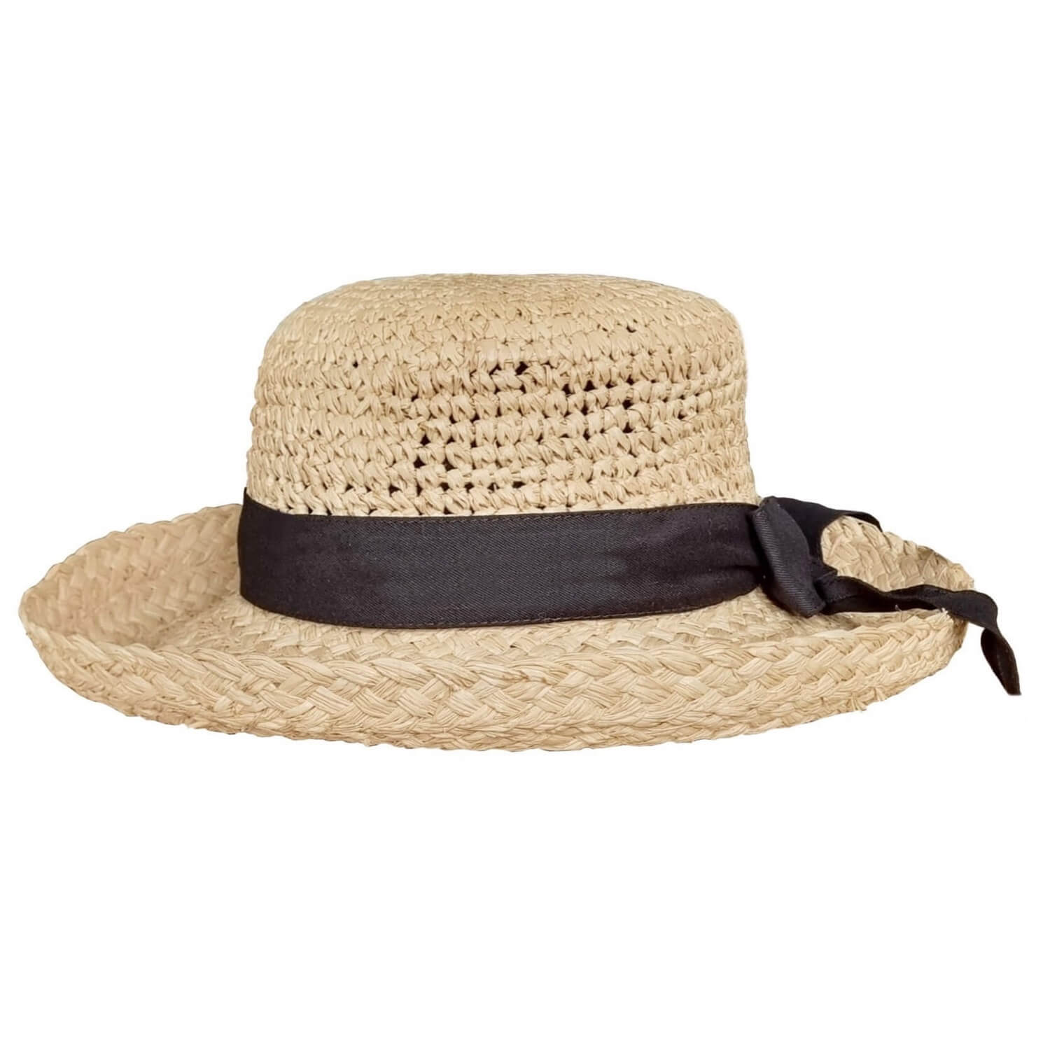 Raffia Straw Sun Hat, Natural, Wide Brim, Side View