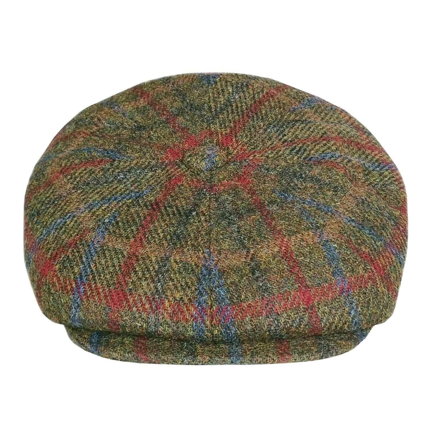 Bakerboy Cap, Brown,ish Green, Harris Tweed, Newsboy Cap, Front View