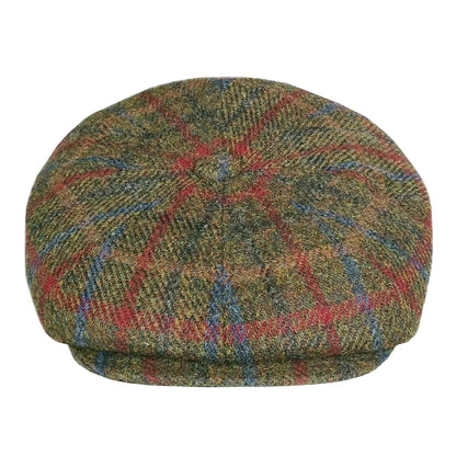 Bakerboy Cap, Brown,ish Green, Harris Tweed, Newsboy Cap, Front View