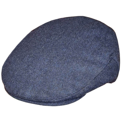 Flat Cap, Navy Blue, Herringbone Pattern