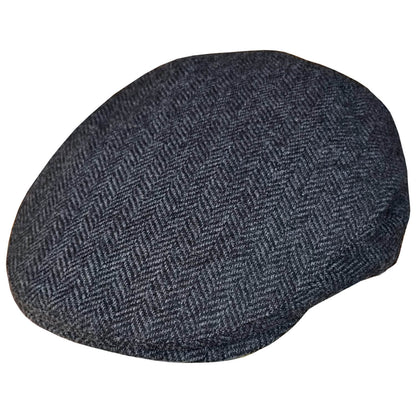 Flat Cap, Grey, Herringbone Pattern