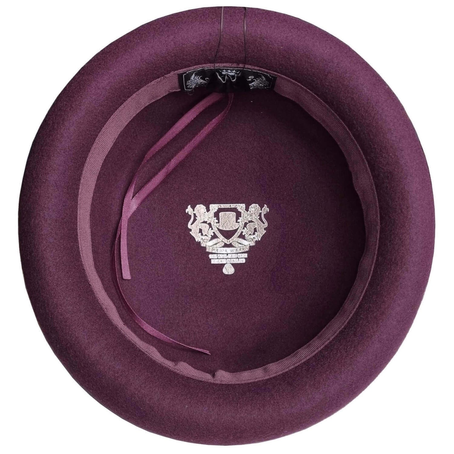 Cloche Hat, Burgundy, Bell Shaped, Bowler, Lining View