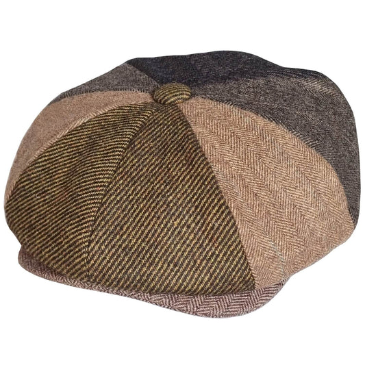 Baker Boy Hat in a Brown Patchwork Design - Hawkins