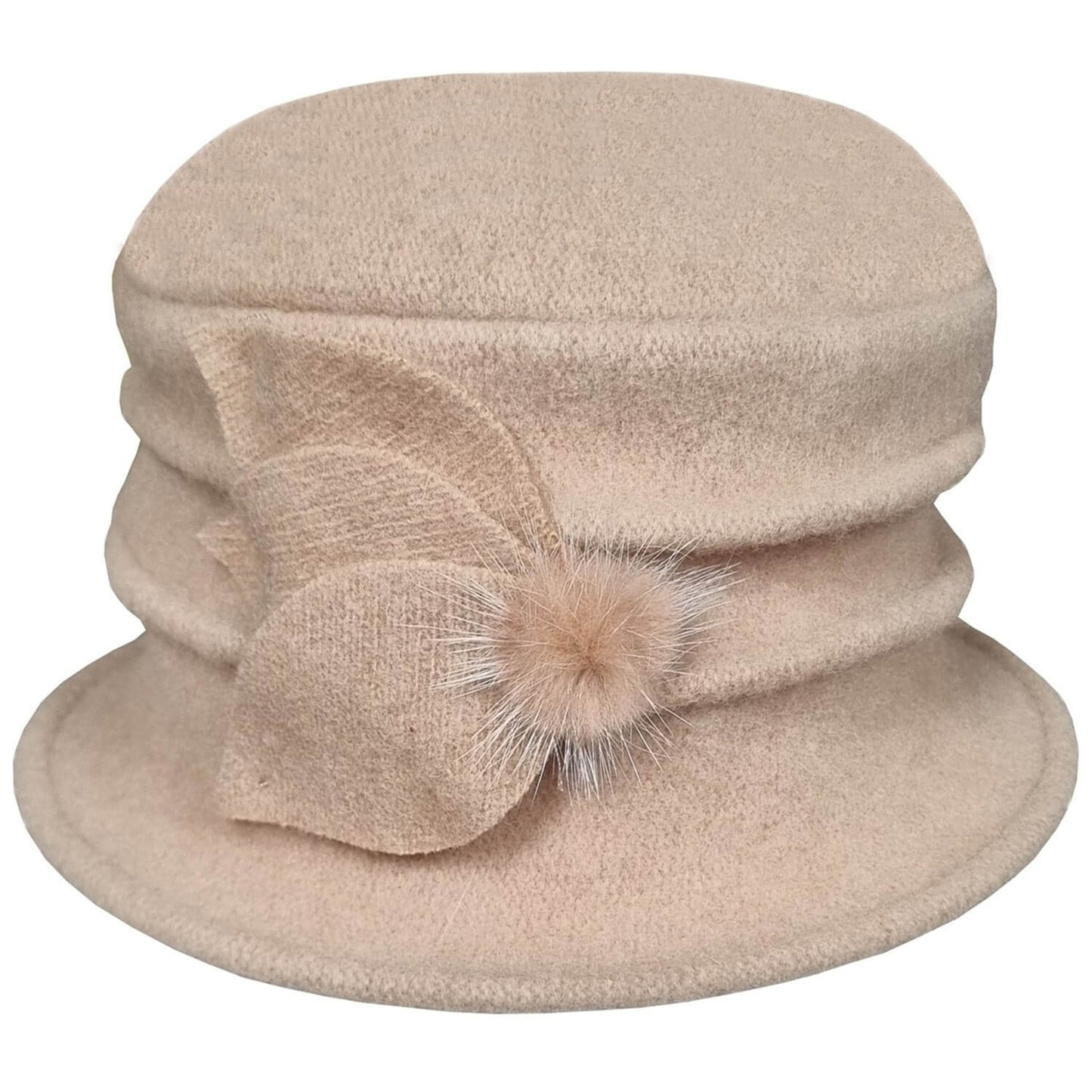 Cloch Hat, Beige, Wool, Petal Decoration