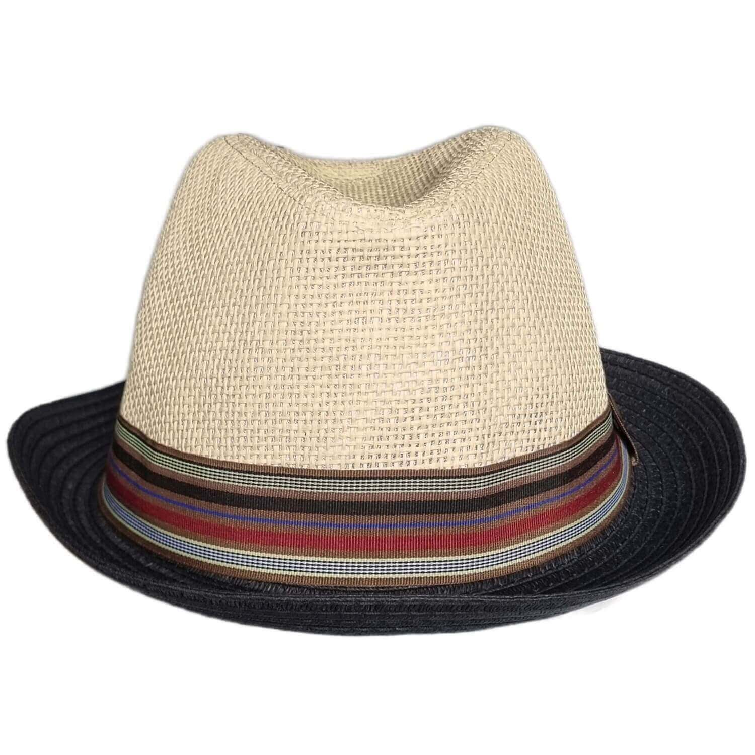 Beige straw hat with a striped band on a white background