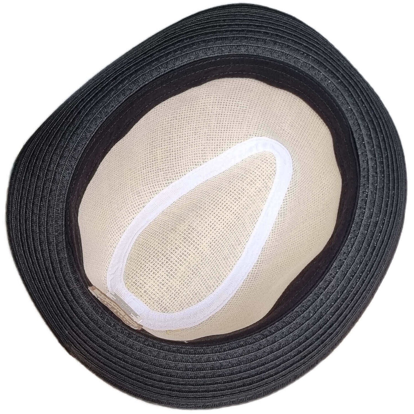 Black and beige straw hat on a white background