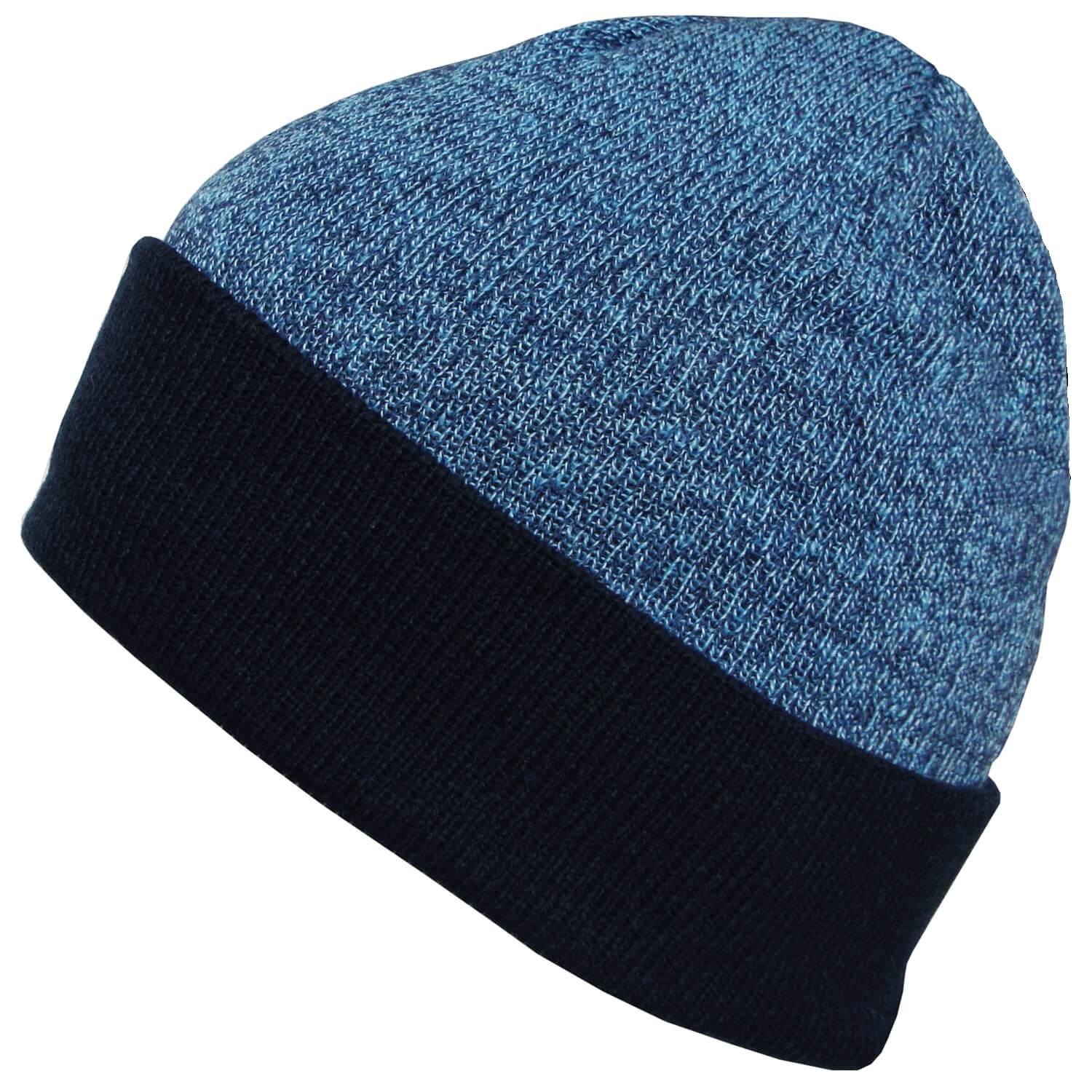 Beanie Hat, Blue, Marl, Cuffed