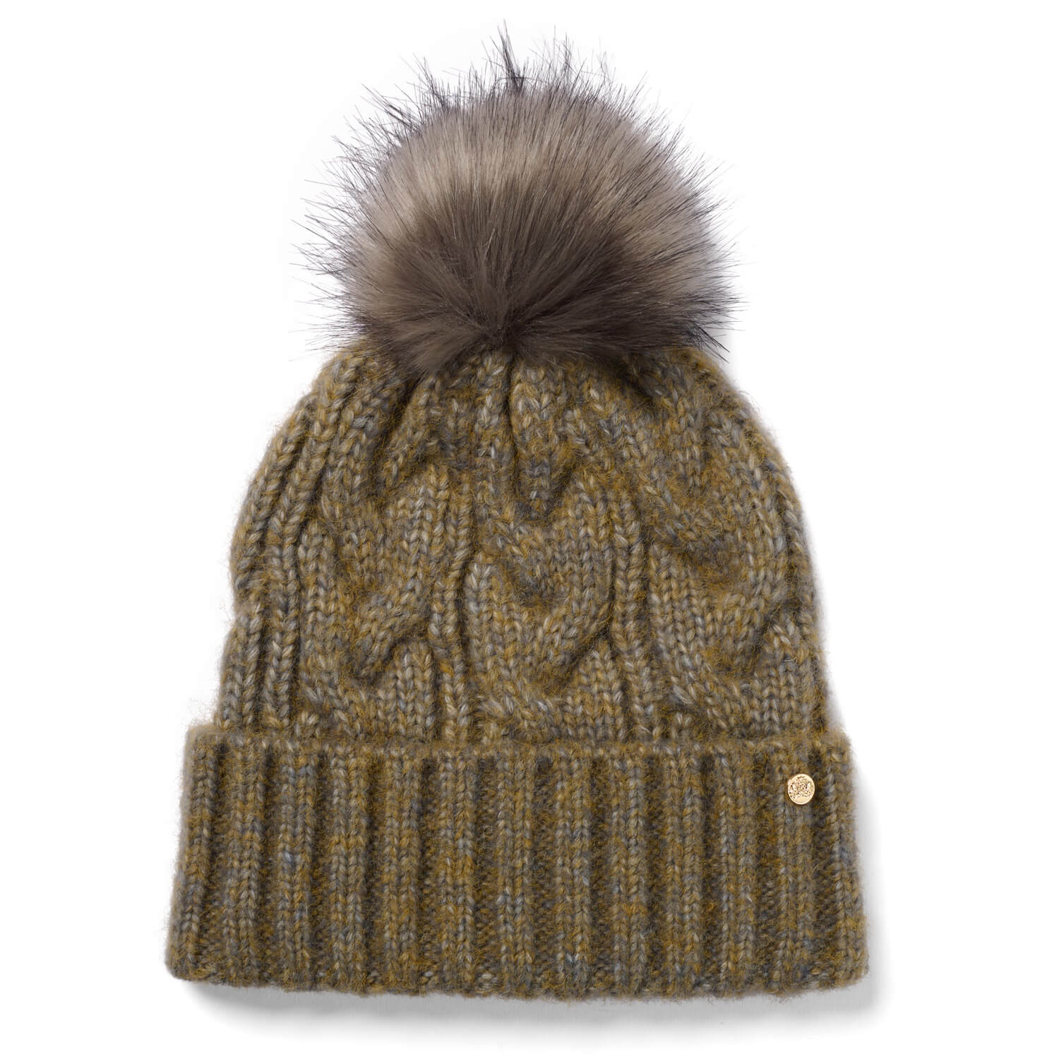 Beanie, Sage Green, Fur Pompom, Failsworth, Front View