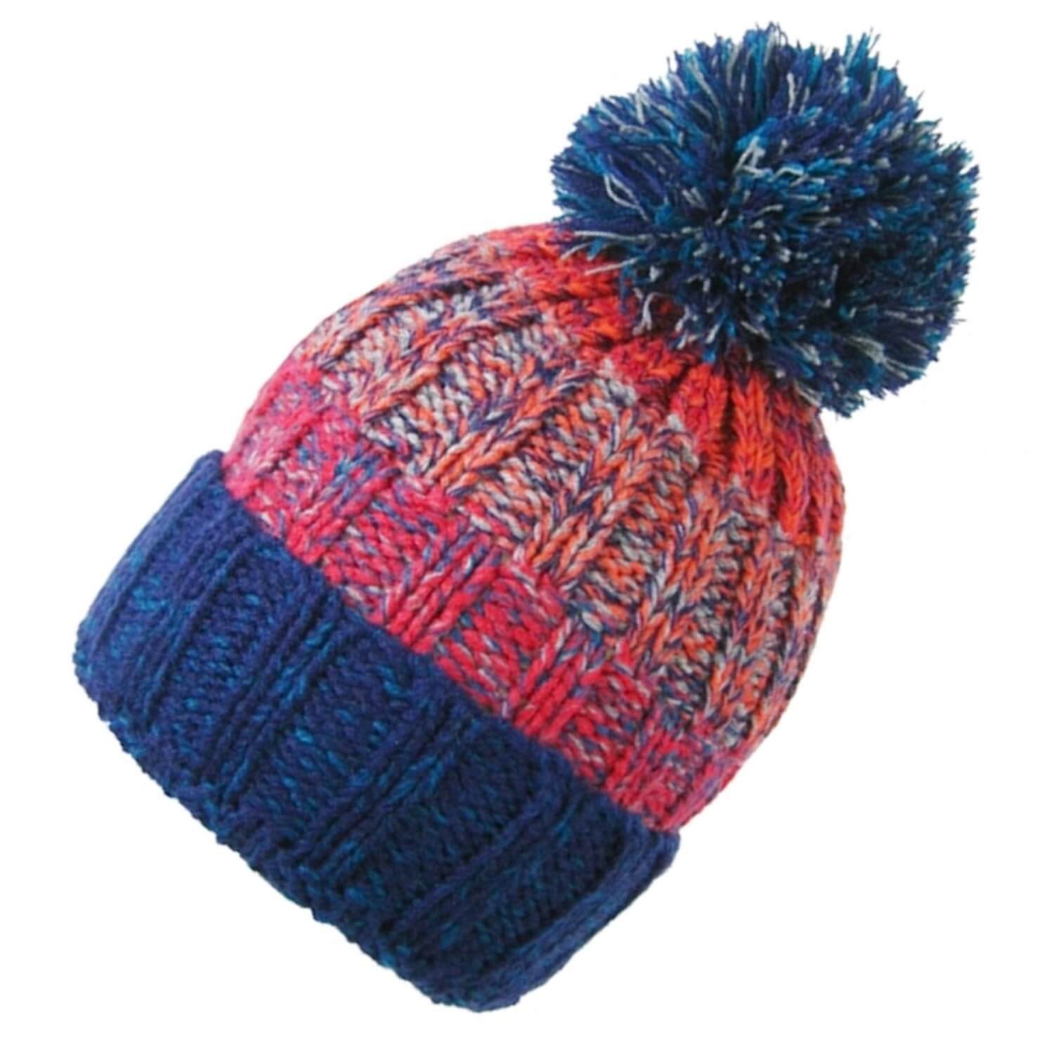 Beanie Hat, Orange and Blue, Striped, pom pom