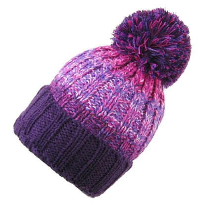 Beanie Hat, Purple, Striped, pom pom