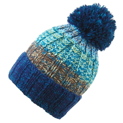 Beanie Hat, Teal Blue, Striped, pom pom