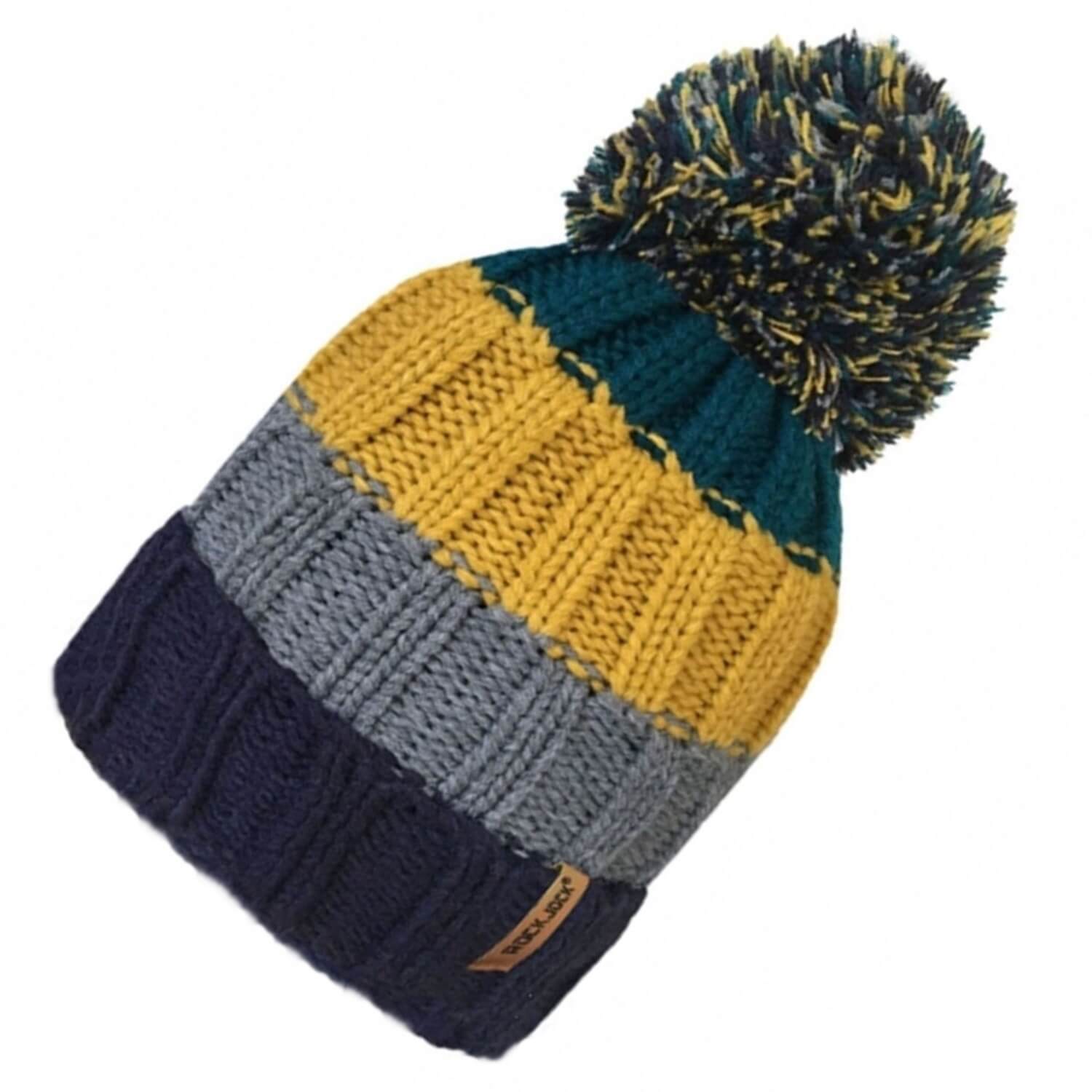 Beanie Hat, Yellow, Striped, pom pom