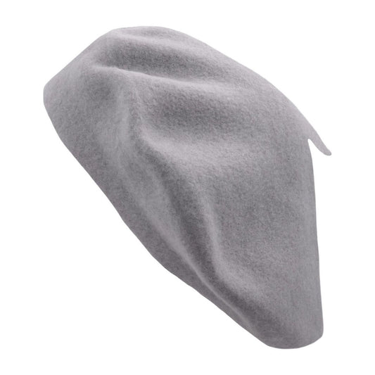 Beret Hat, Light Grey, Plain, Wool