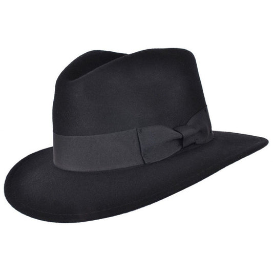 Fedora Hat, Black, Wool, Trilby