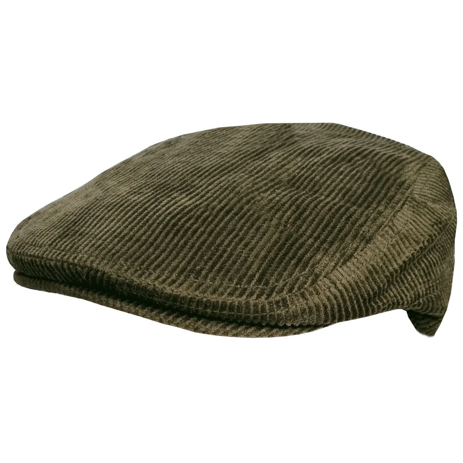 Flat Cap, Olive Green, Corduroy, Side View