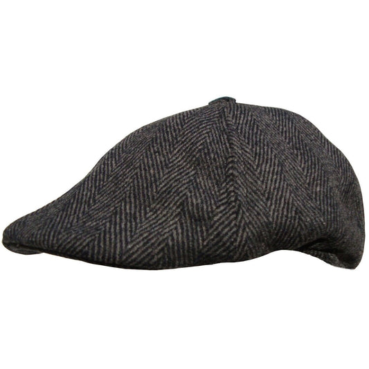 Flat Cap, Grey, Herringbone, Shaped