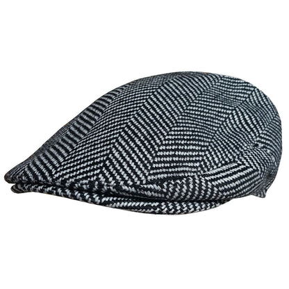 Flat Cap, Grey and White, Herringbone