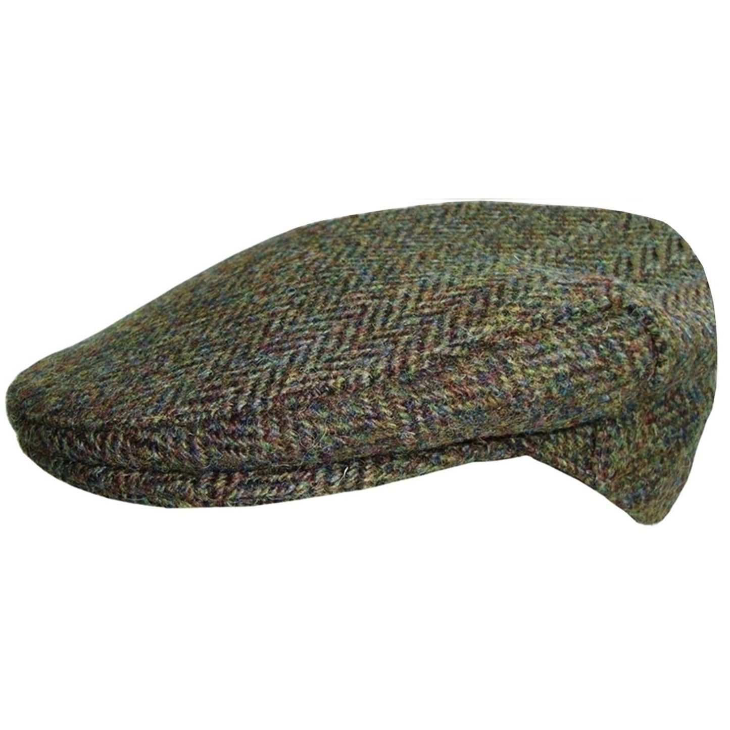 Flat Cap, Green, Harris Tweed, Side View