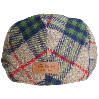 Flat Cap, Beige and Green, Check, Tartan Hat, Rear View