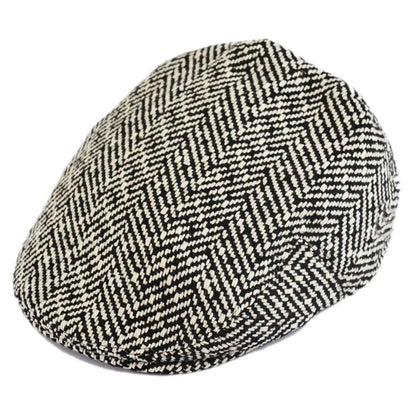 Flat Cap, Black and White, Herringbone