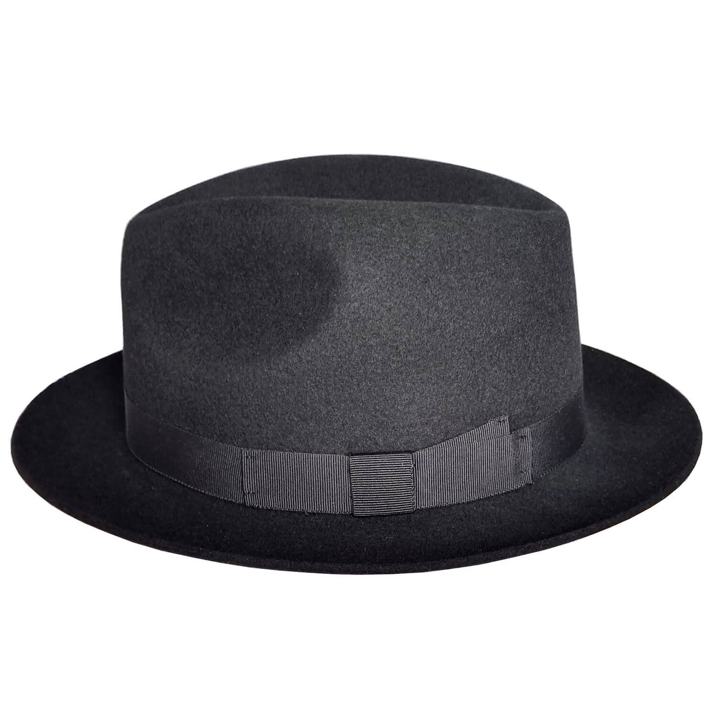 Trilby Hat, Black, Wool Fedora, Side View