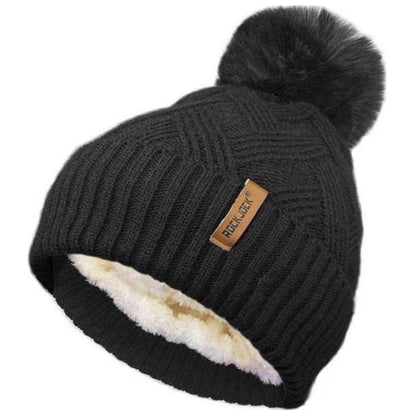 Beanie Hat, Black, Pompom Beanie