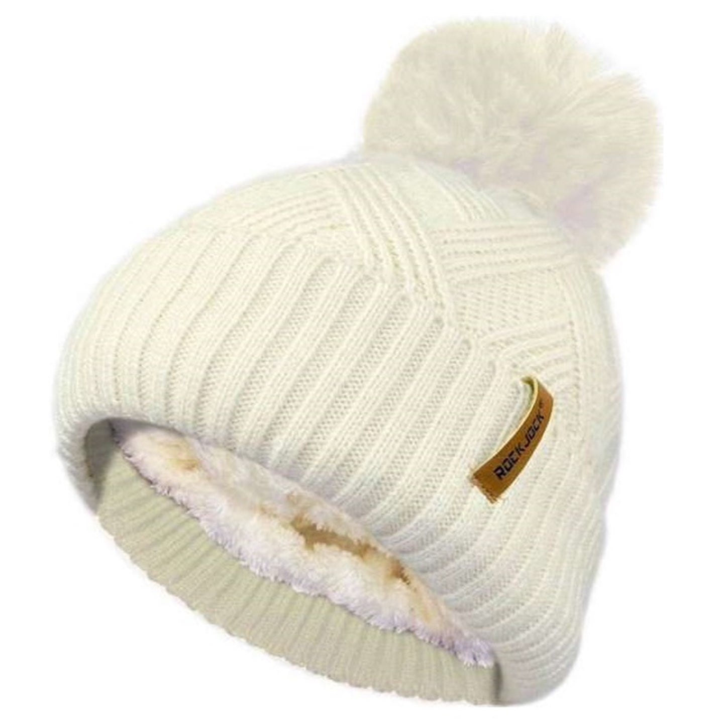 Beanie Hat, White, Pompom Beanie