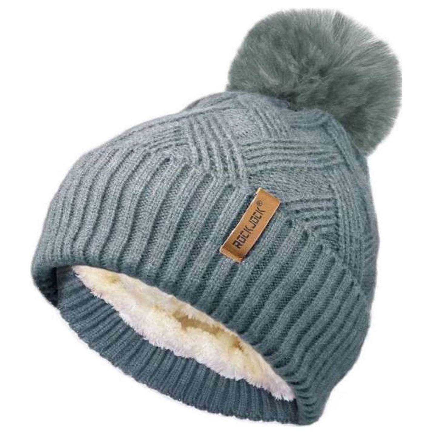 Beanie Hat, Grey, Pompom Beanie