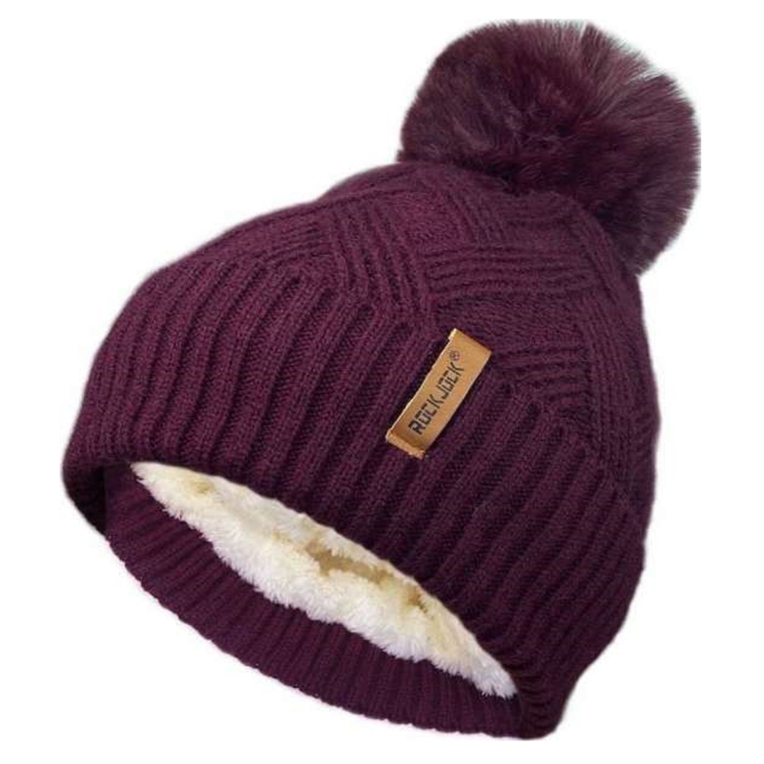 Beanie Hat, Maroon, Pompom Beanie