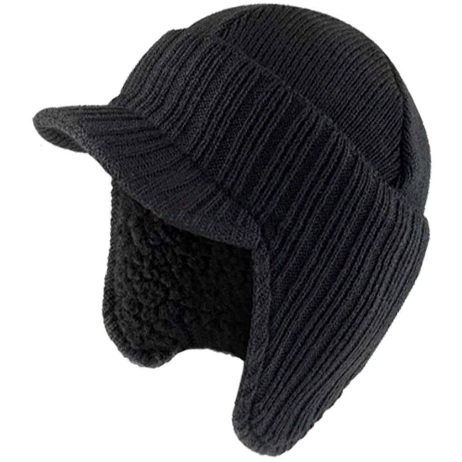 Beanie Hat, Black, Peaked, Fleece Lined