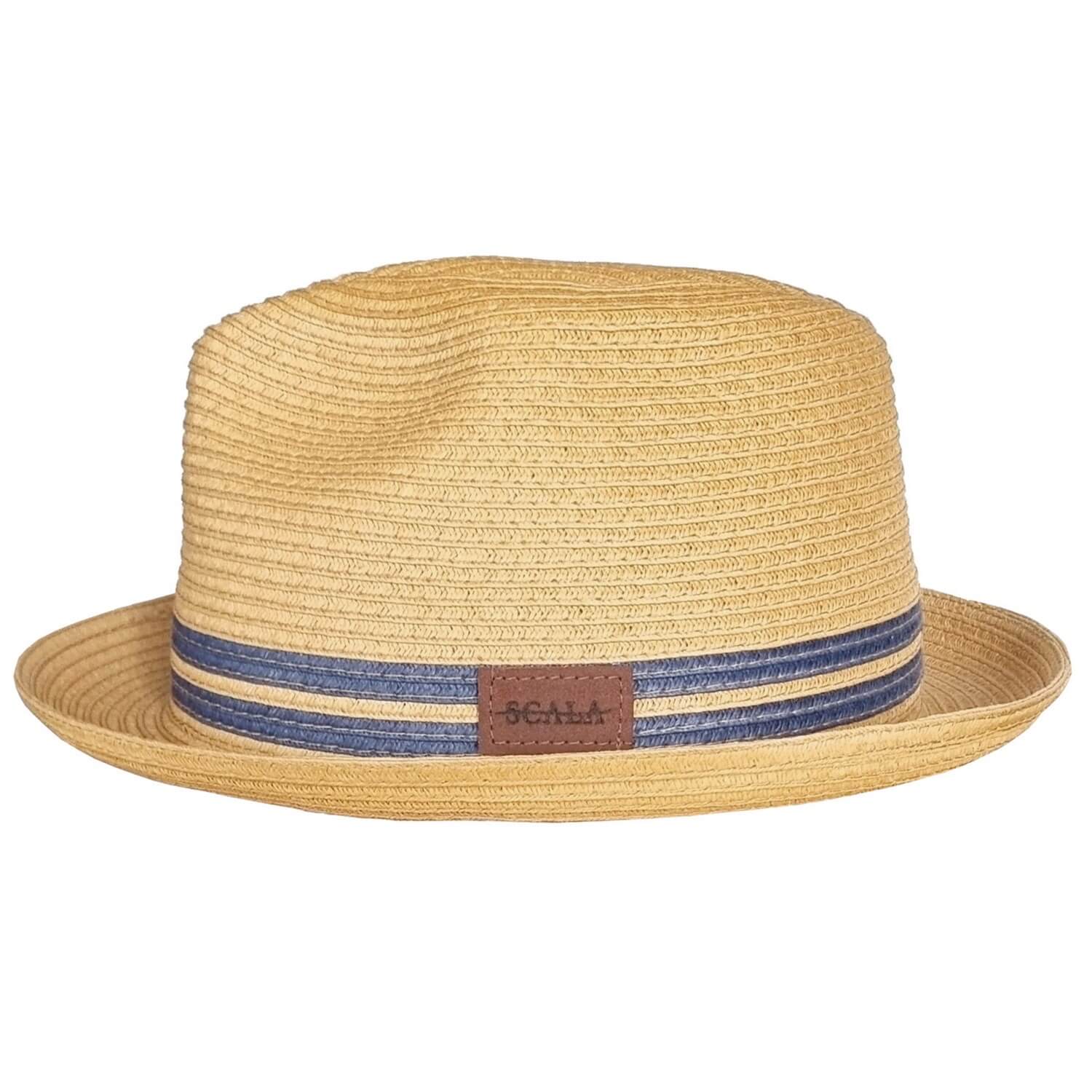 Straw Pork Pie Hat, Tea, Straw Trilby Hat, Side View