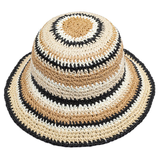 Sun Hat, Beige and Black, Straw Cloche, Top View