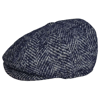 Newsboy Cap, Navy & Grey, Herringbone, Side View